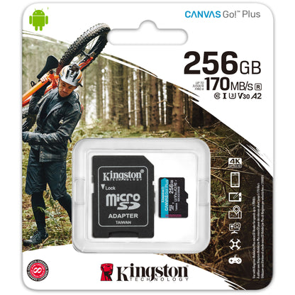 Scheda di memoria microSDXC Kingston Canvas Go Plus, 256 Gb, Classe 10 / UHS-1 U3, con adattatore SDCG3/256GB 