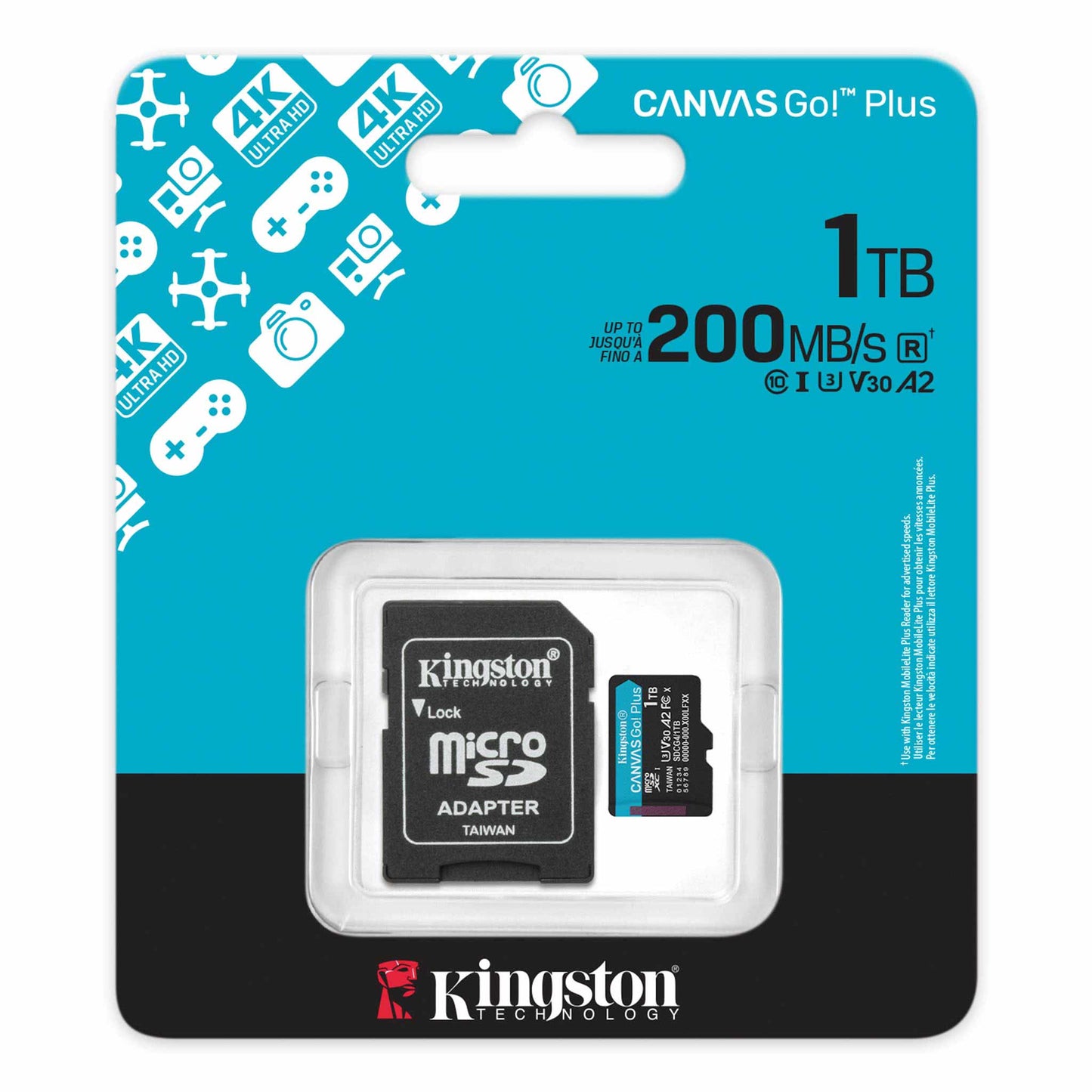 Scheda di Memoria microSDXC Kingston Canvas Go Plus Android A2, 1TB, Classe 10 / UHS-1 U3, Con Adattatore ‎SDCG4/1TB