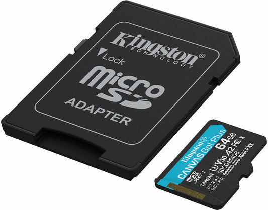 Scheda di Memoria microSDXC Kingston Canvas Go Plus Android A2, 64Gb, Classe 10 / UHS-1 U3, Con Adattatore SDCG4/64GB
