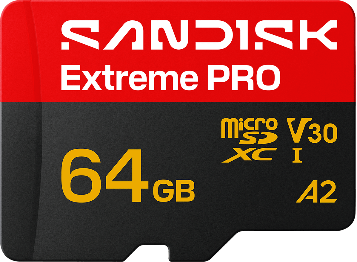 Scheda di memoria microSDXC SanDisk Extreme Pro A2, 64Gb, Classe 10 / UHS-1 U3, con adattatore SDSQXCU-064G-GS6MA
