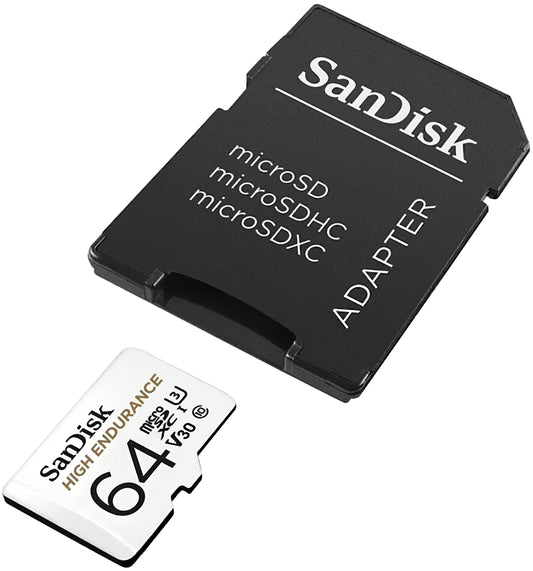 Scheda di Memoria microSDXC SanDisk High Endurance, 64Gb, Classe 10 / UHS-1 U3, Con Adattatore SDSQQNR-064G-GN6IA