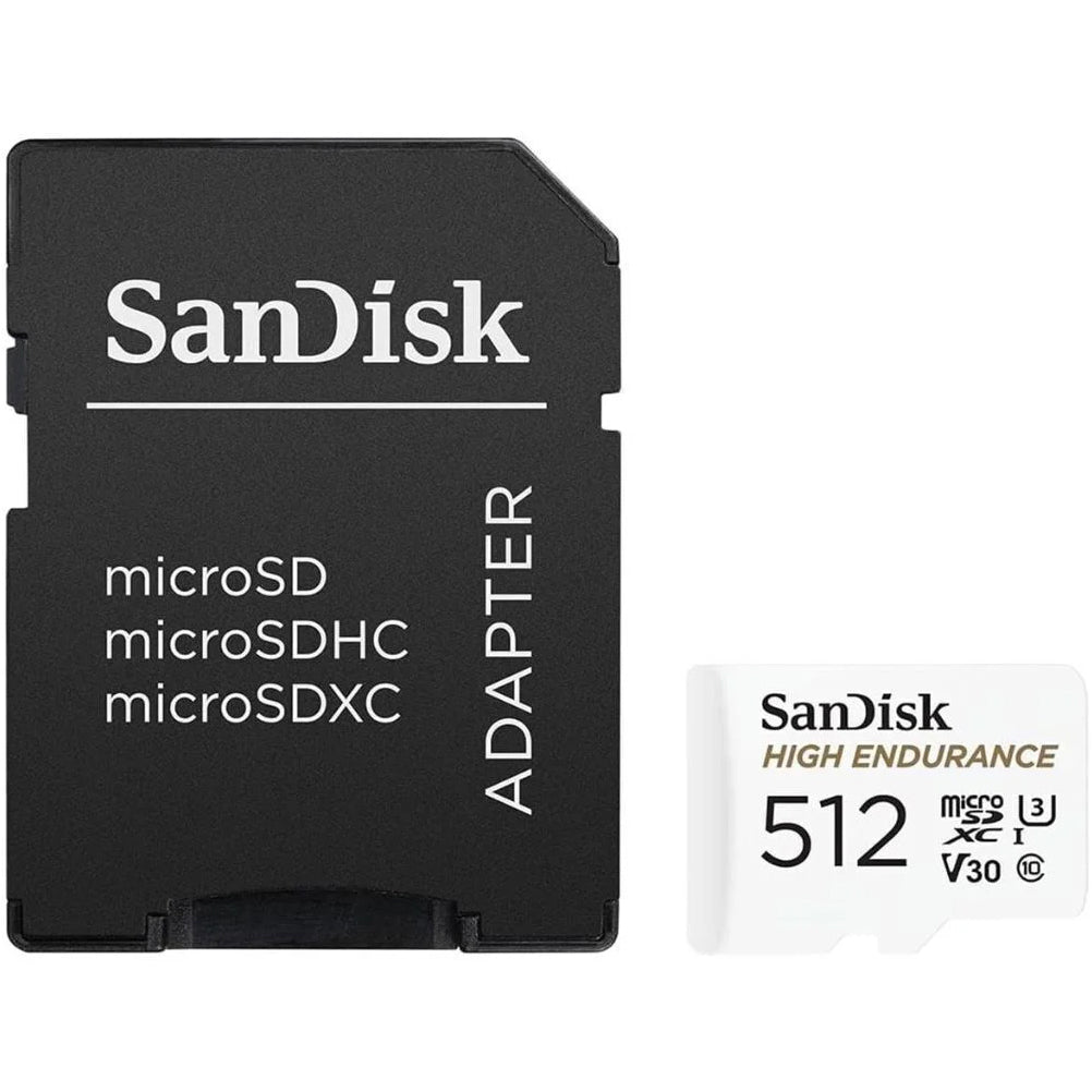 Scheda di Memoria microSDXC SanDisk High Endurance, 512Gb, Classe 10 / UHS-1 U3, Con Adattatore SDSQQNR-512G-GN6IA
