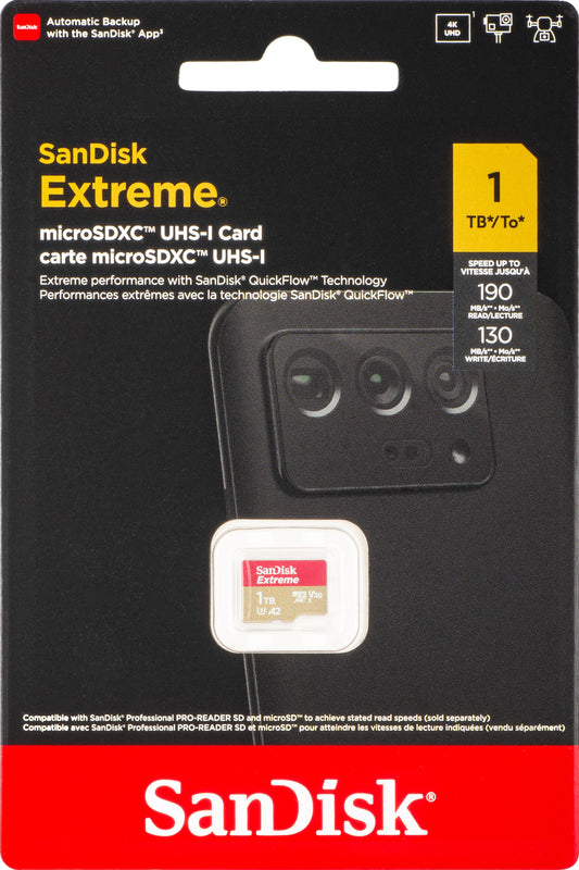 Scheda di Memoria microSDXC SanDisk Extreme, 1TB, Classe 10 / UHS-1 U3 SDSQXAV-1T00-GN6MN