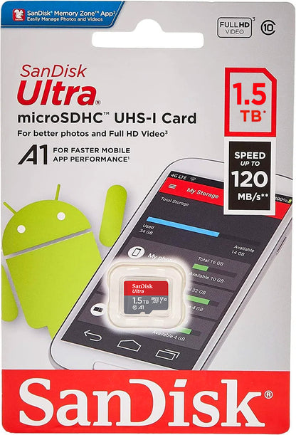 Scheda di Memoria microSDXC SanDisk Ultra Android A1, 1.5TB, Classe 10 / UHS-1 U1 SDSQUAC-1T50-GN6MN