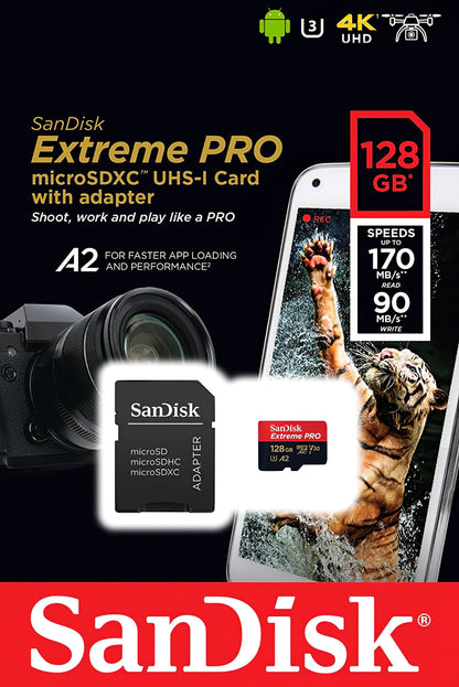 Scheda di Memoria microSDXC SanDisk Extreme Pro, 128Gb, Classe 10 / UHS-1 U3, Con Adattatore SDSQXCD-128G-GN6MA