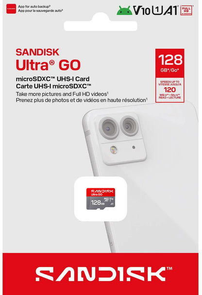 Scheda di memoria microSDXC SanDisk Ultra GO Android A1, 128Gb, Classe 10 / UHS-1 U1 SDSQUGN-128G-GN6MN
