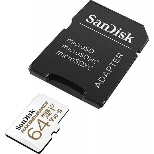 Scheda di Memoria microSDXC SanDisk MAX Endurance, 64Gb, Classe 10 / UHS-1 U3, Con Adattatore SDSQQVR-064G-GN6IA