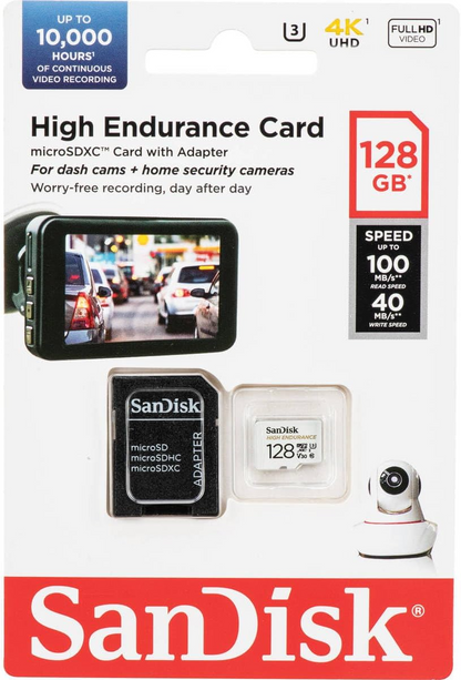 Scheda di Memoria microSDXC SanDisk High Endurance, 128Gb, Classe 10 / UHS-1 U3, Con Adattatore SDSQQNR-128G-GN6IA