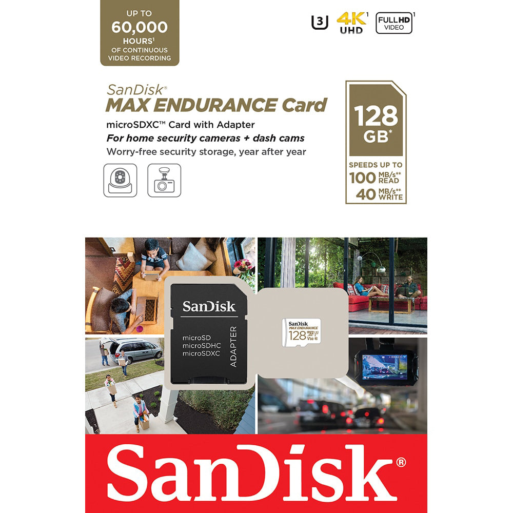 Scheda di Memoria microSDXC SanDisk MAX Endurance, 128Gb, Classe 10 / UHS-1 U3, Con Adattatore SDSQQVR-128G-GN6IA