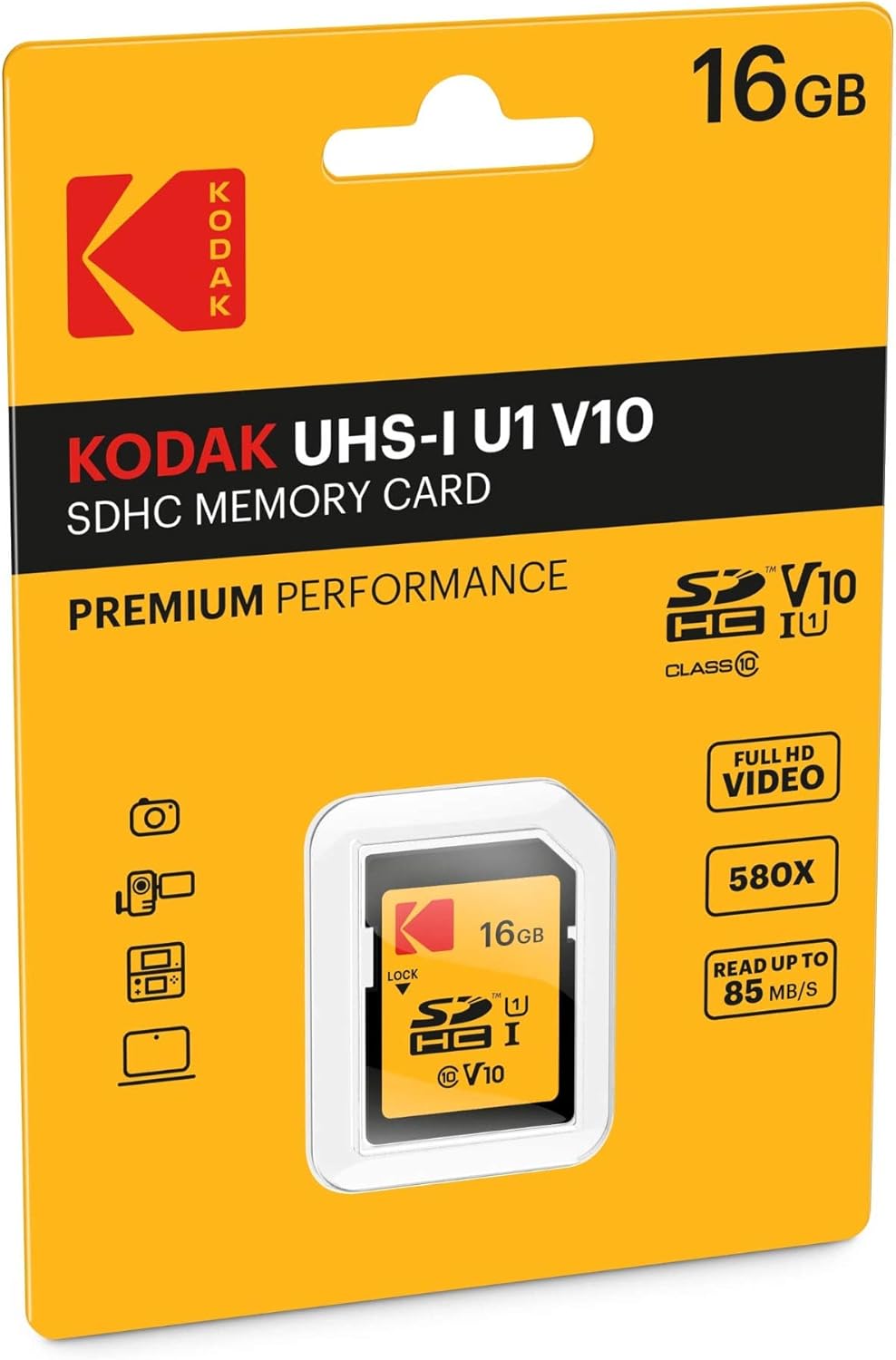 Scheda di Memoria SDHC Kodak Premium Performance, 16Gb, Classe 10 / UHS-1 U1 EKMSD16GHC10K