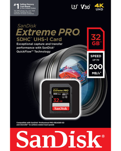 Scheda di Memoria SDHC SanDisk Extreme Pro, 32Gb, Classe 10 / UHS-1 U3 SDSDXXO-032G-GN4IN