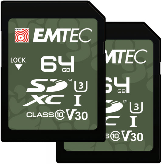 Scheda di memoria SDXC Emtec Rugged Outdoor, 64Gb, Classe 10 / UHS-1 U3, Set 2 pezzi ECMSD64GXCU3ORP