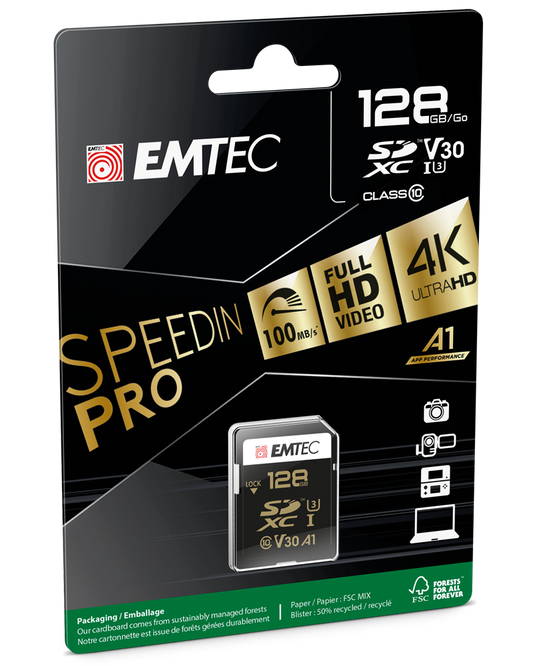 Scheda di Memoria SDXC Emtec SpeedIn Pro, 128Gb, Classe 10 / UHS-1 U3 ECMSD128GXC10SP