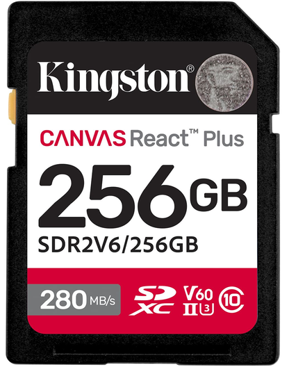 Scheda di Memoria SDXC Kingston Canvas React Plus, 256Gb, Classe 10 / UHS-2 U3 SDR2V6/256GB