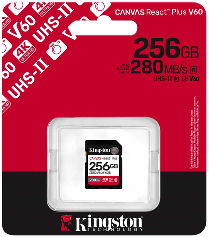 Scheda di Memoria SDXC Kingston Canvas React Plus, 256Gb, Classe 10 / UHS-2 U3 SDR2V6/256GB