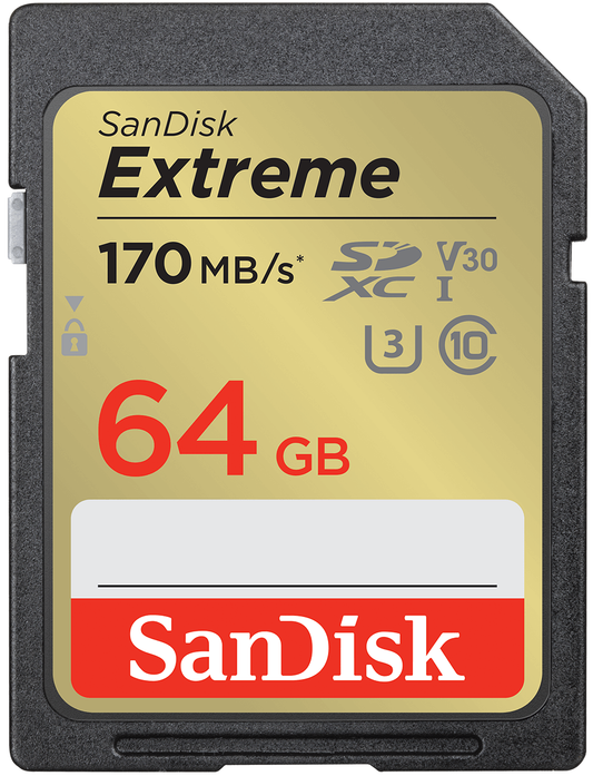Scheda di Memoria SDXC SanDisk Extreme, 64Gb, Classe 10 / UHS-1 U3 SDSDXV2-064G-GNCIN