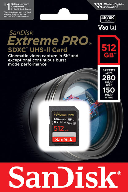 Scheda di memoria SDXC SanDisk Extreme Pro, 512Gb, Classe 10 / UHS-2 U3 SDSDXEP-512G-GN4IN