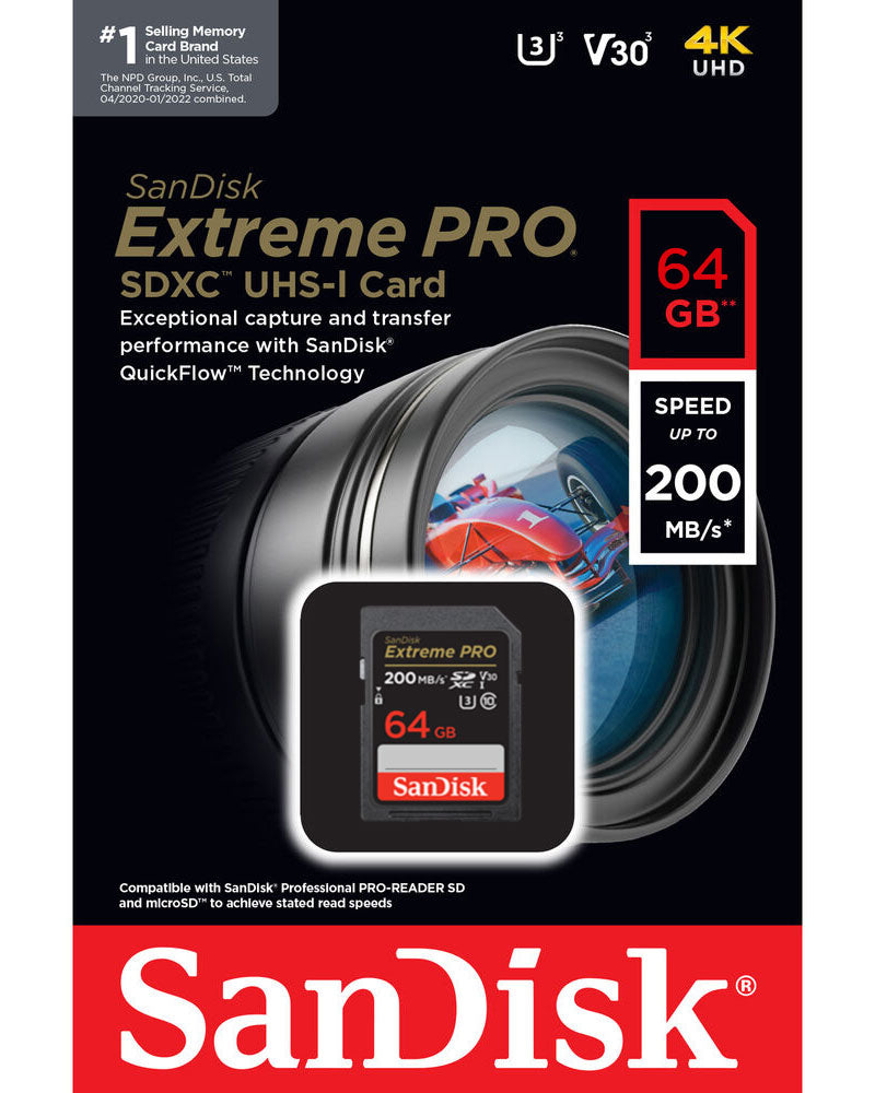 SanDisk Extreme Pro SDXC Memory Card, 64Gb, Class 10 / UHS-1 U3 SDSDXXU-064G-GN4IN