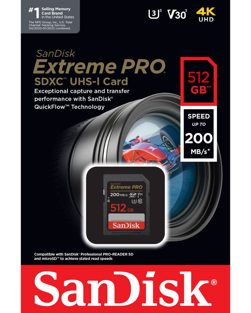 Scheda di memoria SDXC SanDisk Extreme Pro, 512Gb, Classe 10 / UHS-1 U3 SDSDXXD-512G-GN4IN