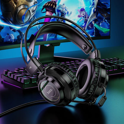 Cuffie Gaming 3.5mm HOCO W110, RGB, Nere