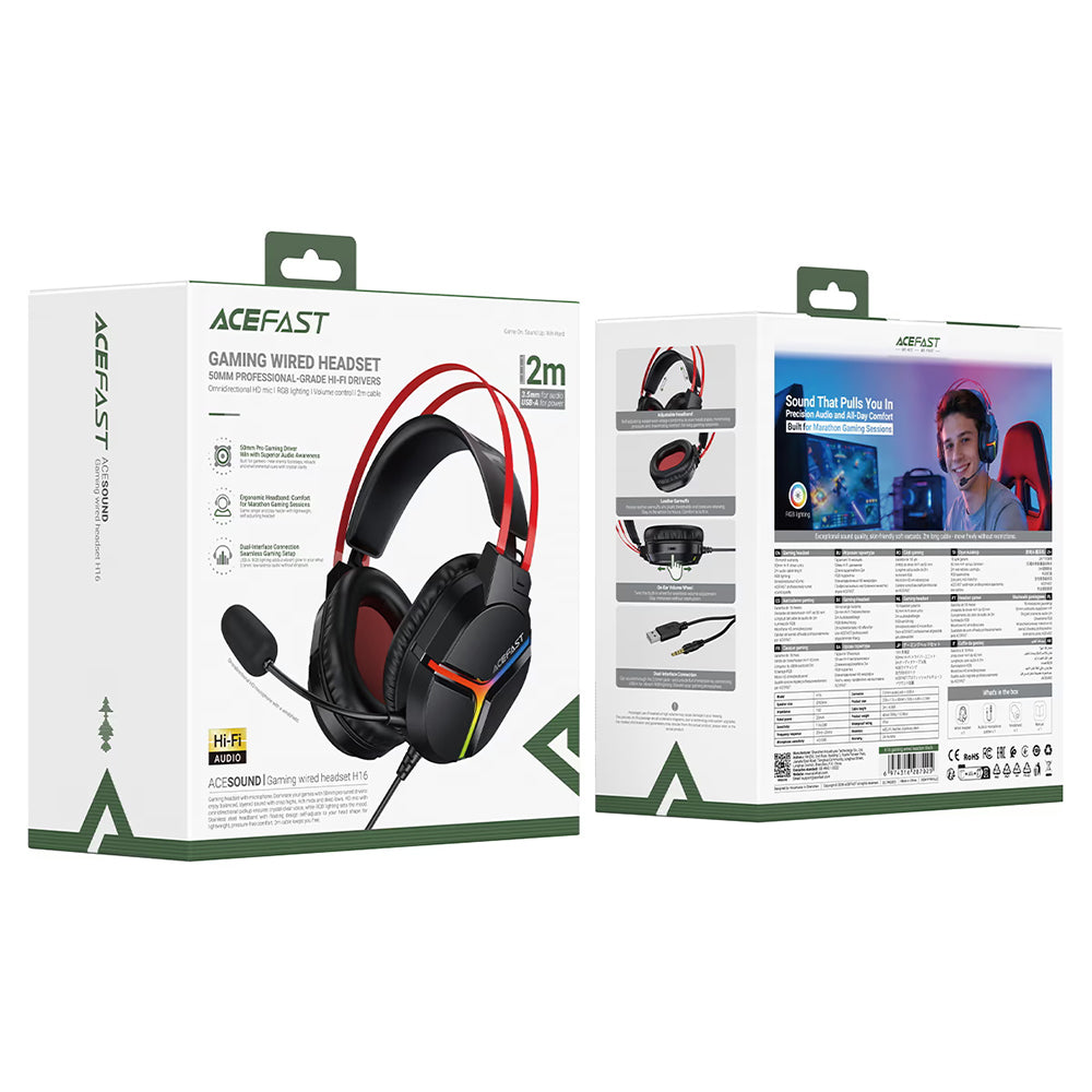 Cuffie Gaming 3.5mm Acefast H16, RGB, 2m, Nere