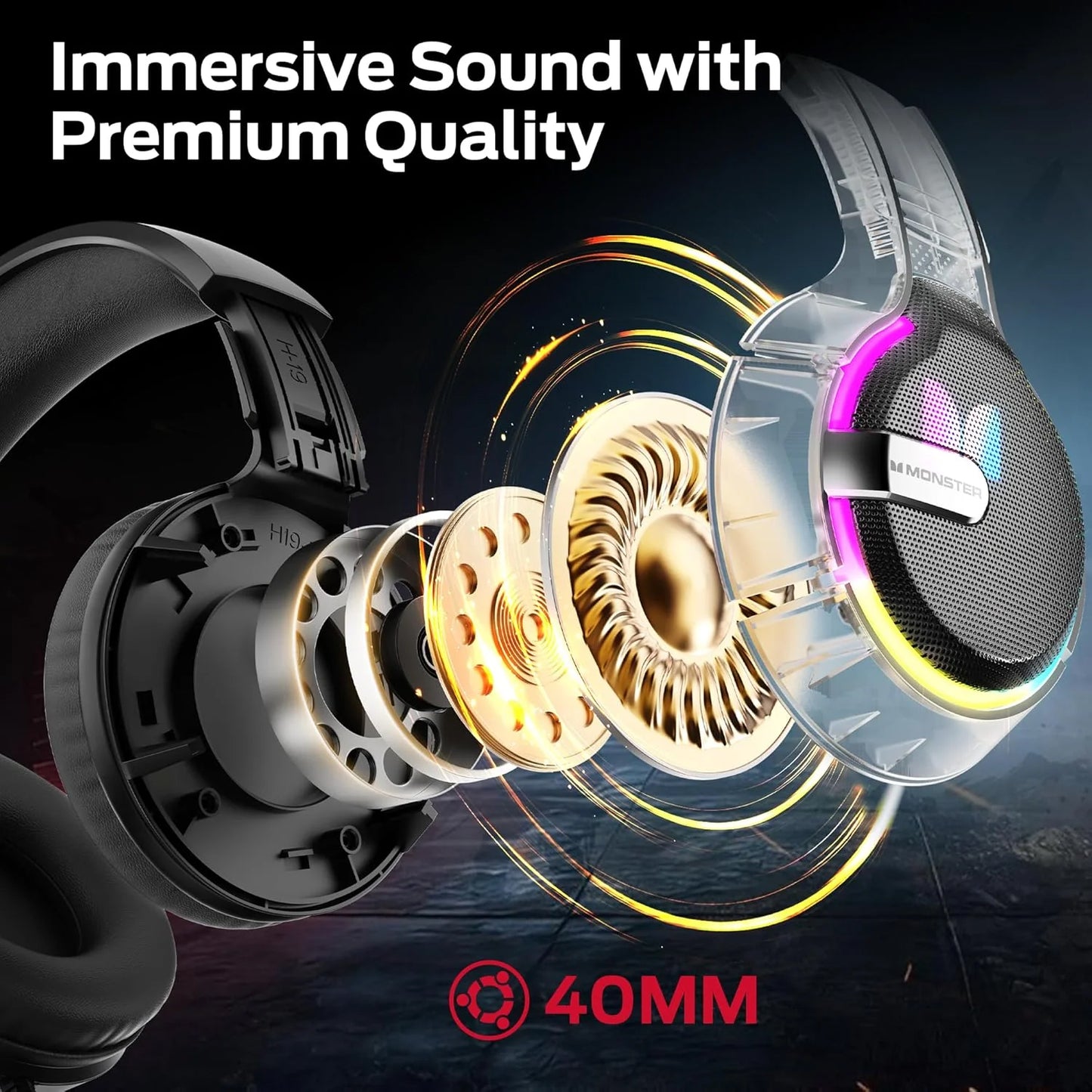 Cuffie Gaming 3.5mm Monster Mission 320, RGB, 1,9m, Nere