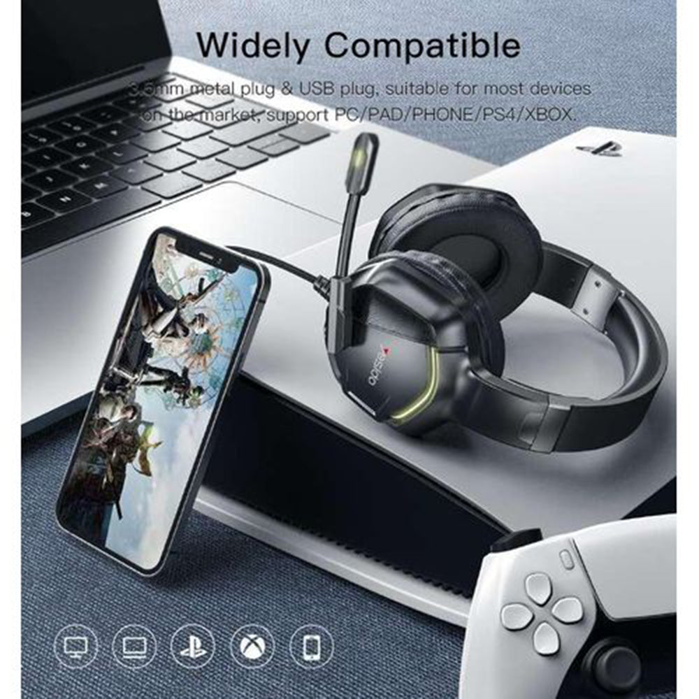 Cuffie Gaming 3.5mm Yesido EK01, RGB, 1.2m, Nere