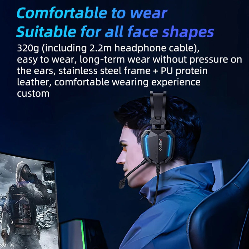 Gaming Headphones 3.5mm Yesido EK03, RGB, 2m, Black