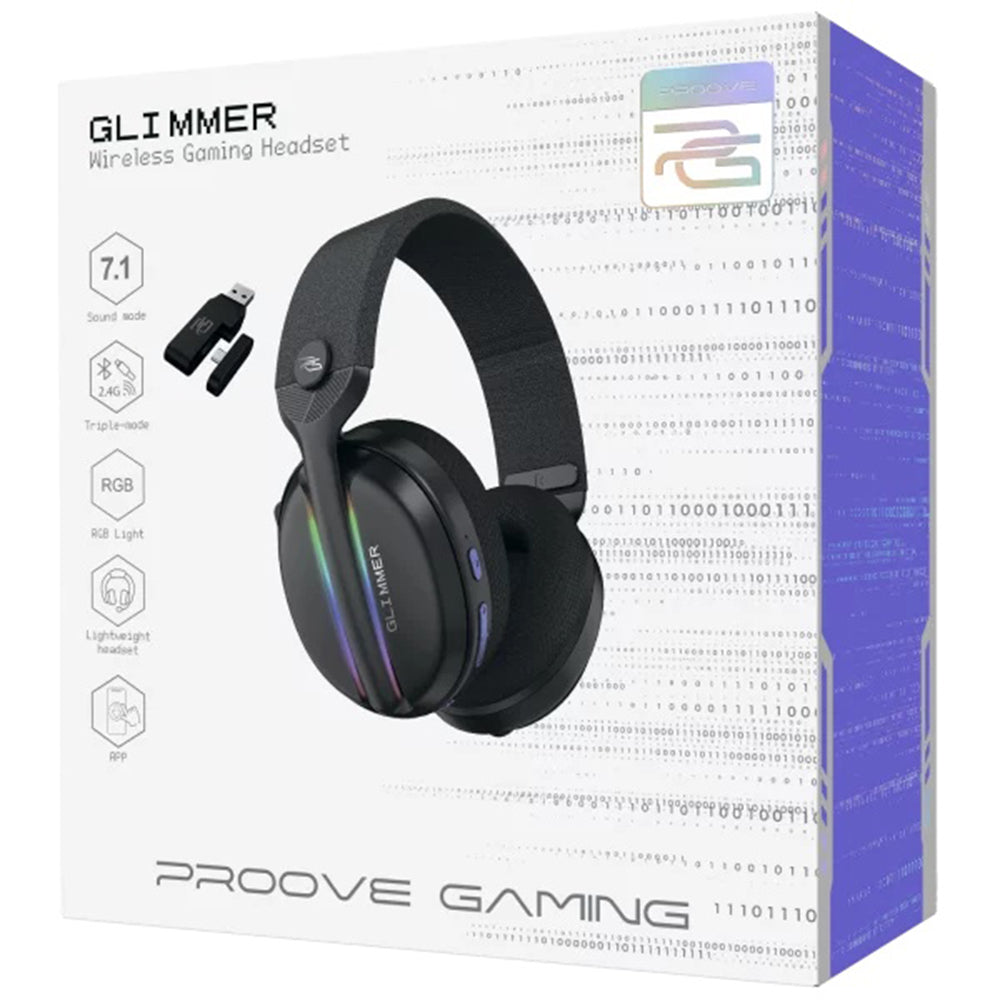 Cuffie Gaming Wireless Proove Glimmer, RGB, BT / Wi-Fi / Cablate, Nere Viola WHGL00022016