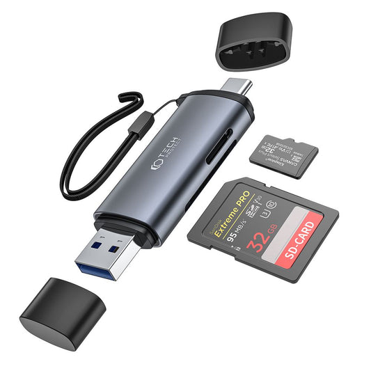 Lettore di schede USB / USB-C Tech-Protect, SD - microSD, grigio 