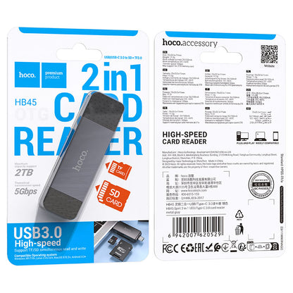Lettore di schede USB 3.0 / USB-C HOCO HB45, SD - microSD, Grigio