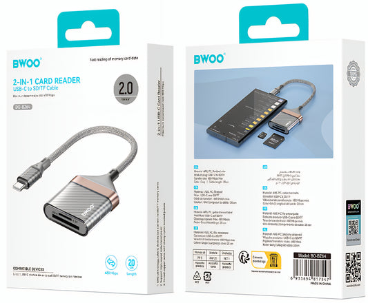 Lettore di Schede USB-C BWOO BZ64, SD - microSD, Grigio