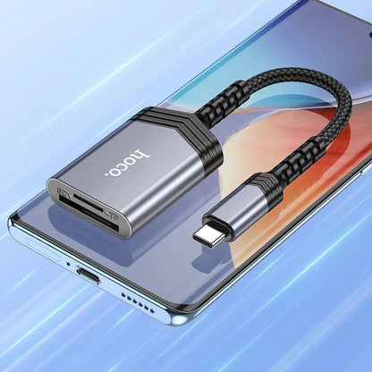 Lettore di schede USB-C HOCO UA25, SD - microSD, grigio 