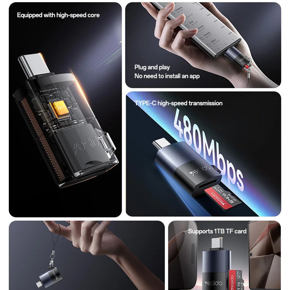 Lettore di schede USB Yesido GS37, microSD, Nero