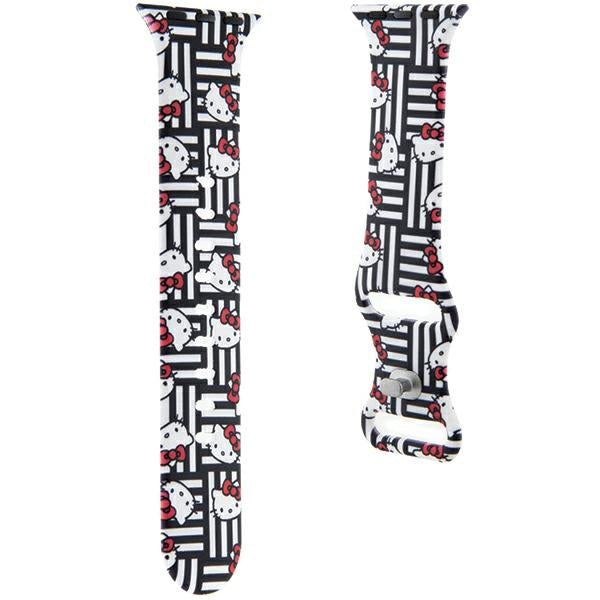 Cinturino Hello Kitty Silicone Kitty Heads & Stripes per Apple Watch 42mm / 41mm / 40mm / 38mm Series, Nero