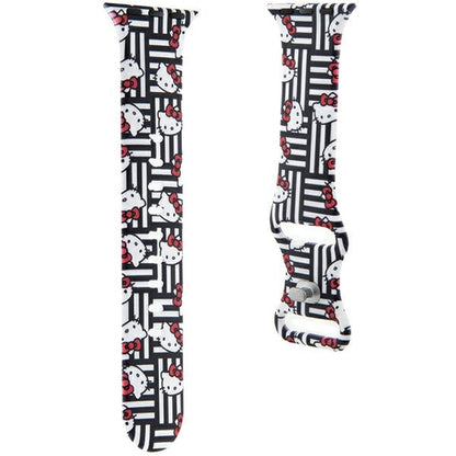 Cinturino Hello Kitty Silicone Kitty Heads & Stripes per Apple Watch 42mm / 41mm / 40mm / 38mm Series, Nero