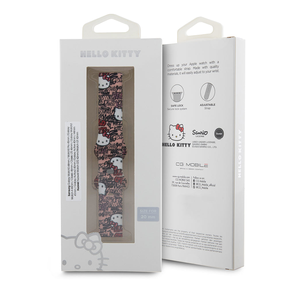 Cinturino Hello Kitty Silicone Tags Graffiti per Samsung Galaxy Watch / Huawei Watch Series, Rosa