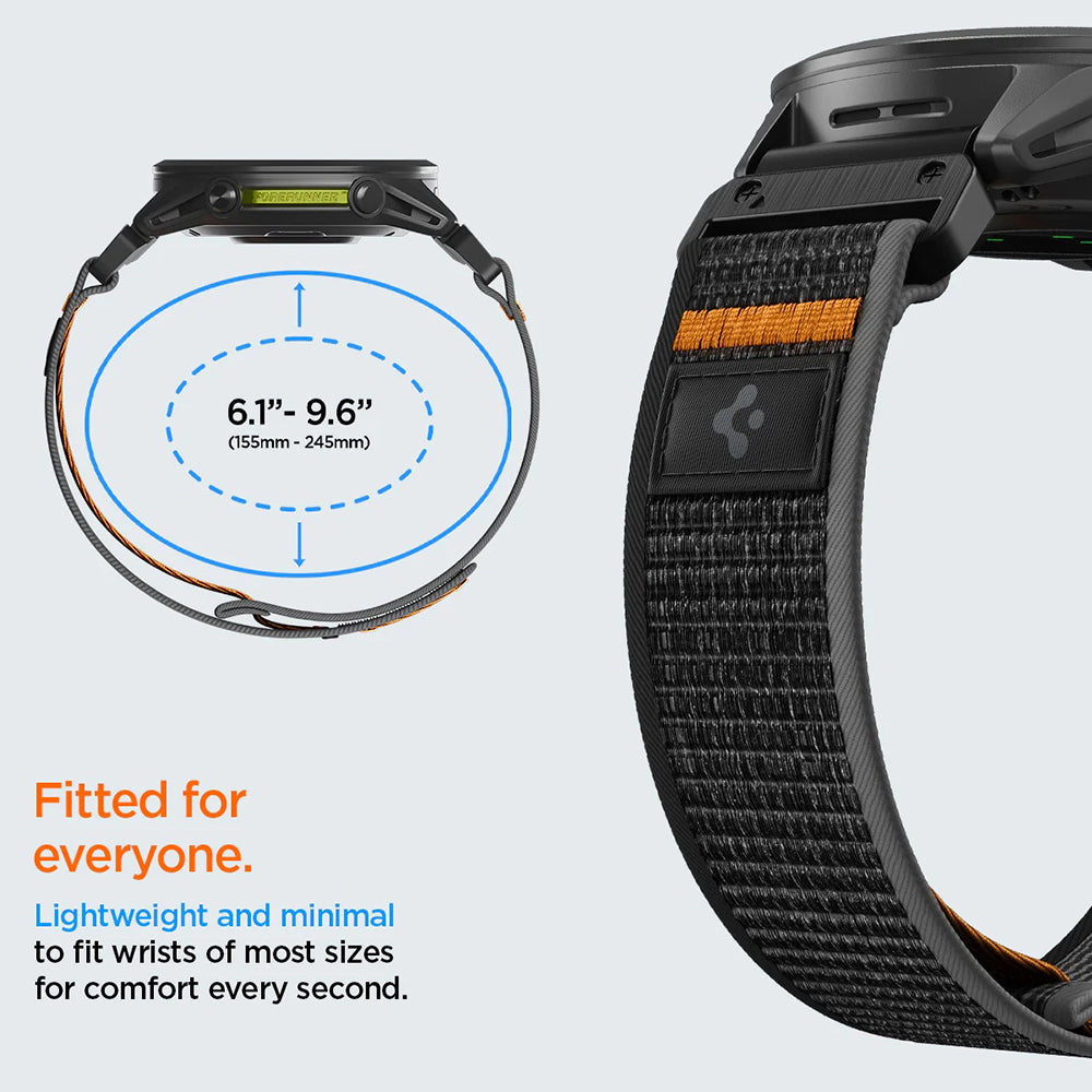 Cinturino Spigen Athlex Air per Garmin Watch Fenix / Forerunner / Approach Series, 22mm, Nero Arancione AMP11426