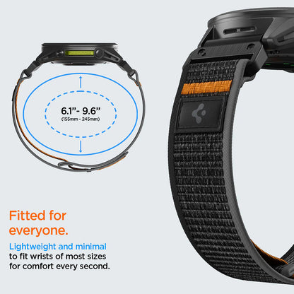 Cinturino Spigen Athlex Air per Garmin Watch Fenix / Forerunner / Approach Series, 22mm, Nero Arancione AMP11426