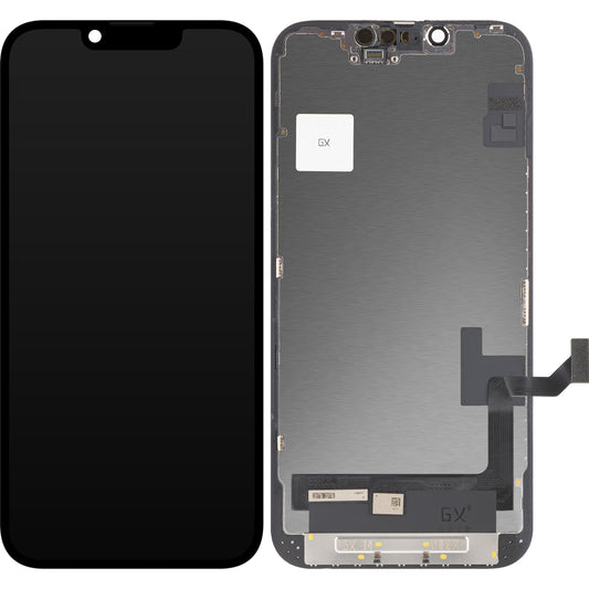 Display touchscreen GX per Apple iPhone 14, con cornice, versione OLED, nero