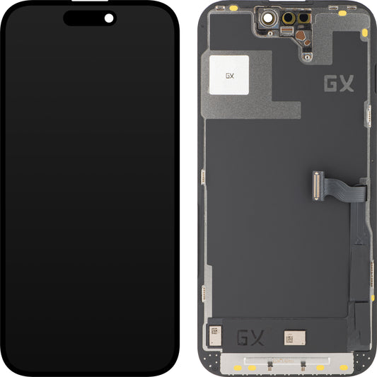 Display touchscreen GX per Apple iPhone 14 Pro, con cornice, versione mobile OLED IC, nero