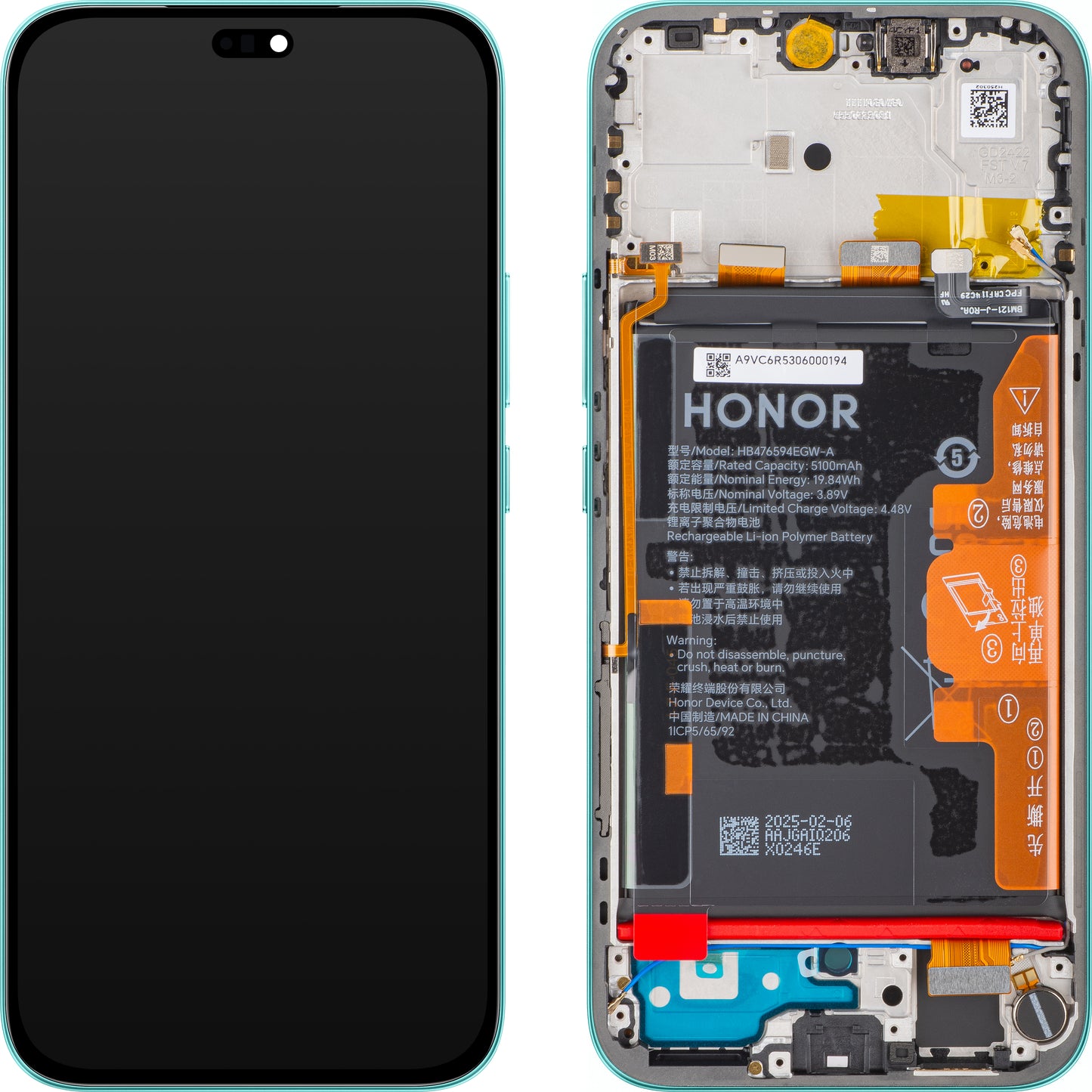 Display con Touchscreen Honor 400 Lite, con Cornice e Batteria, Verde (Marrs Green), Service Pack 0235ANTB