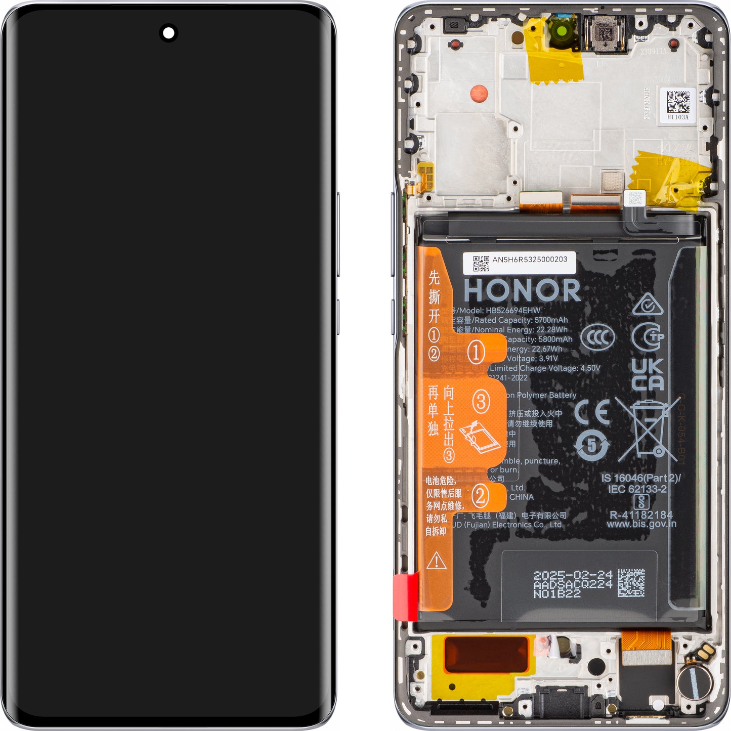 Display con Touchscreen Honor X50, con Cornice e Batteria, Argento, Service Pack 0235AGJH