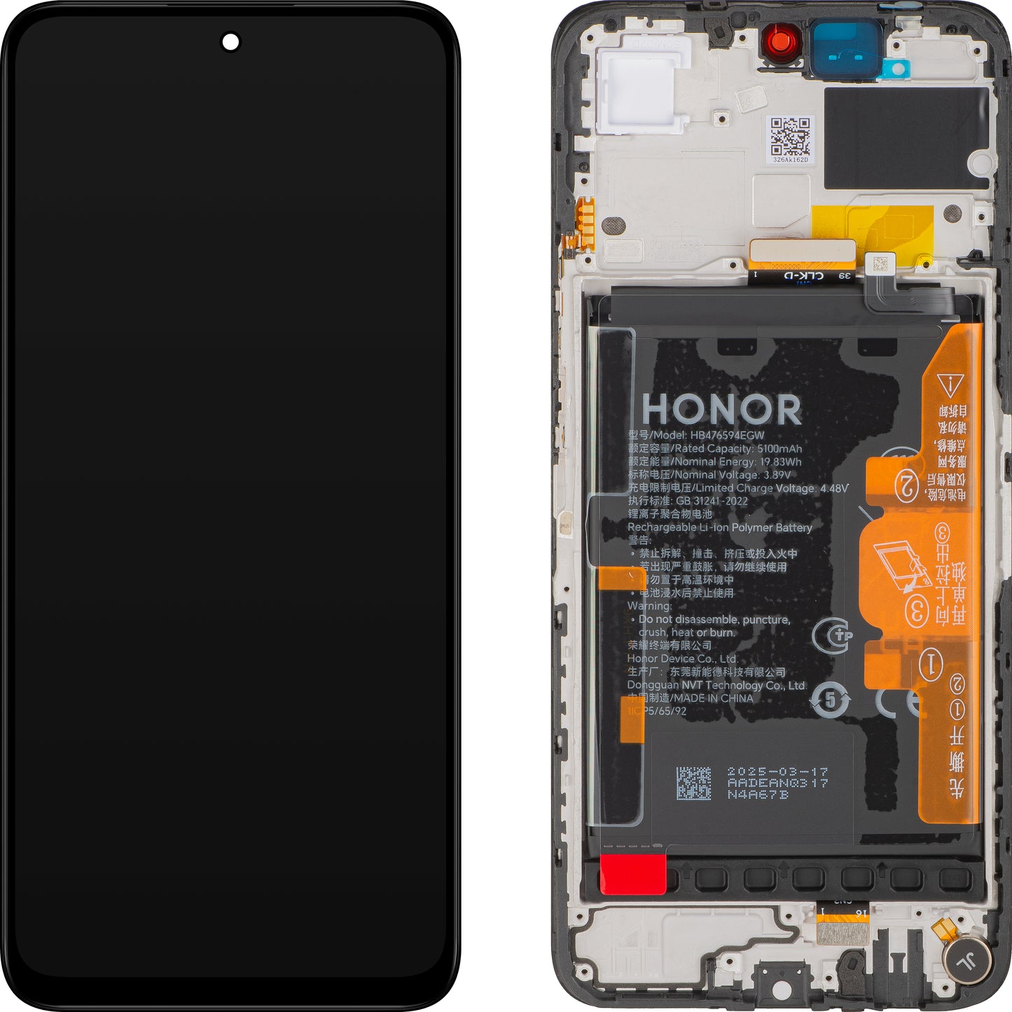 Display con Touchscreen Honor X7c 5G / 200 Smart, con Cornice e Batteria, Nero (Midnight Black), Service Pack 0235ALQQ