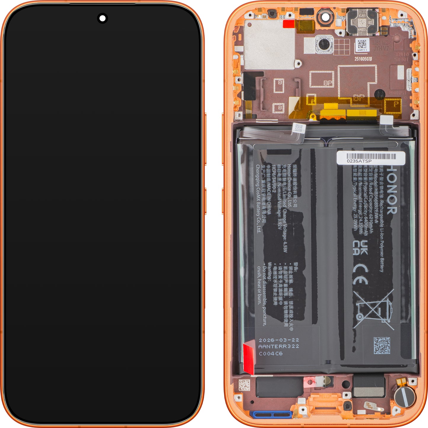 Display con Touchscreen Honor 600, con Cornice e Batteria, Arancione, Service Pack 0235ATSP
