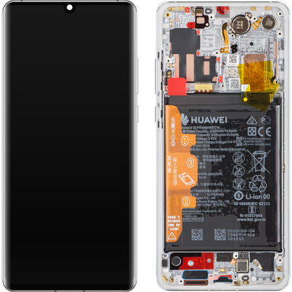 Display con touchscreen Huawei P30 Pro, con telaio e batteria, Silver Frost, Service Pack 02355MUR