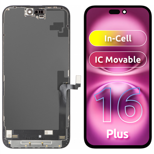 Display con Touchscreen JK per Apple iPhone 16 Plus, con Cornice, Versione LCD In-Cell IC Movable, Nero