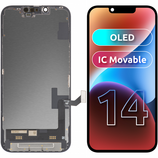 Display touchscreen JK per Apple iPhone 14, con cornice, versione OLED, nero 