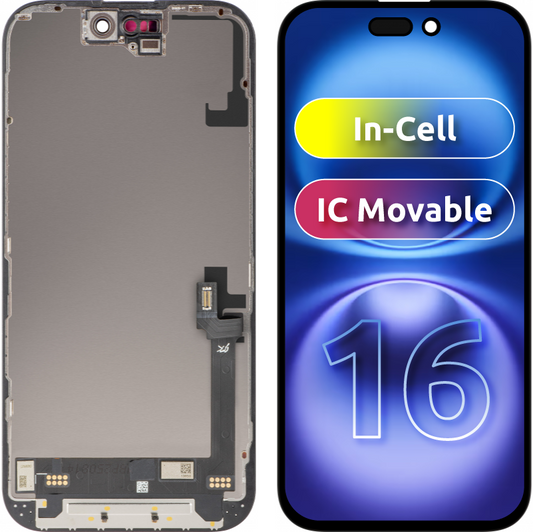 Display con Touchscreen JK per Apple iPhone 16, con Cornice, Versione LCD In-Cell IC Movable, Nero