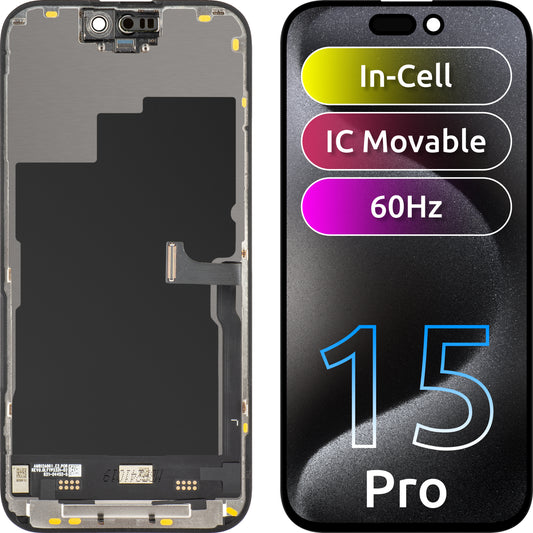 Display con Touchscreen JK per Apple iPhone 15 Pro, con Cornice, Versione LCD In-Cell IC Movable, Nero
